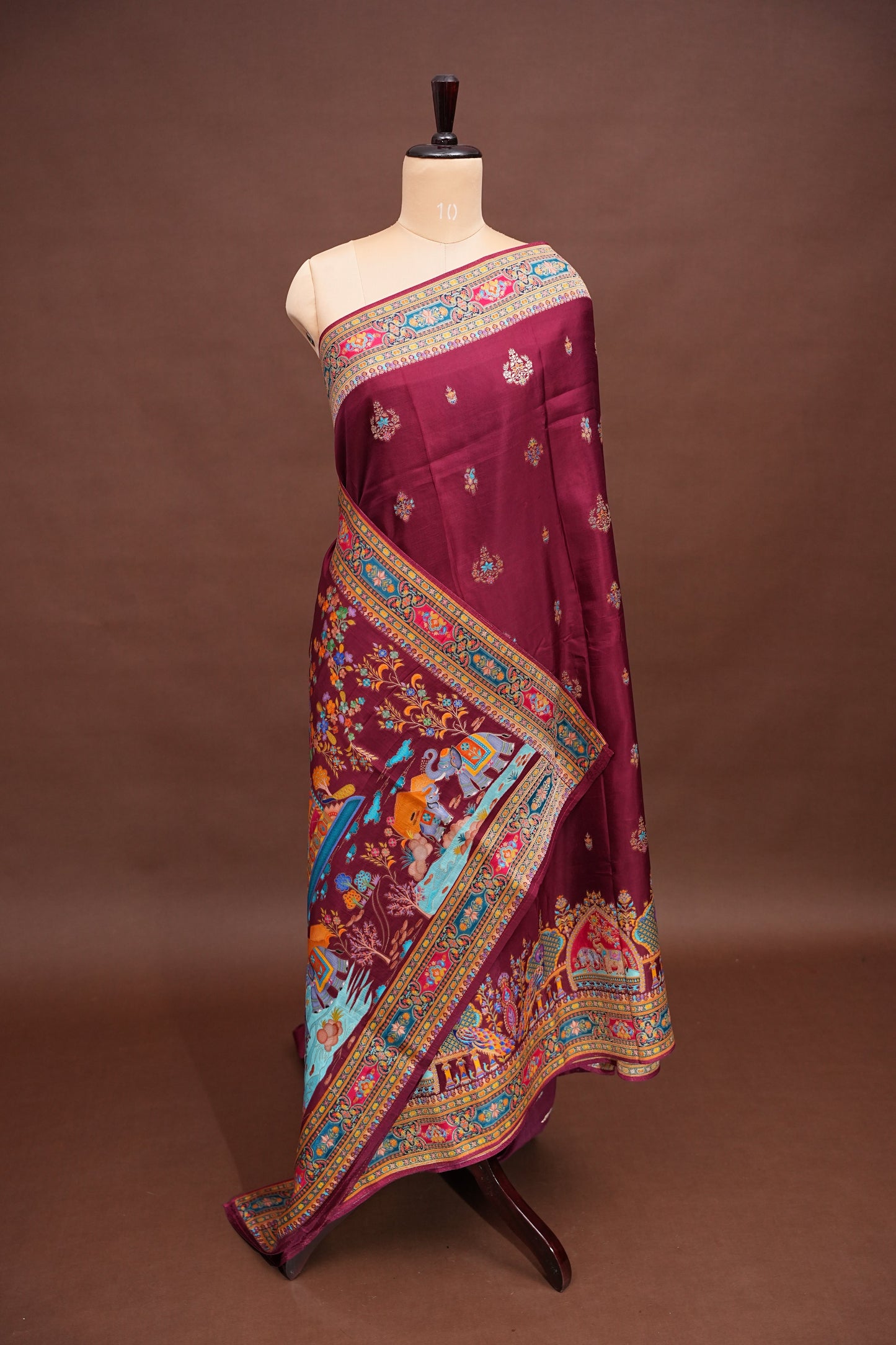 Kashmiri Pashmina Banarasi Story Telling Saree - Maroon
