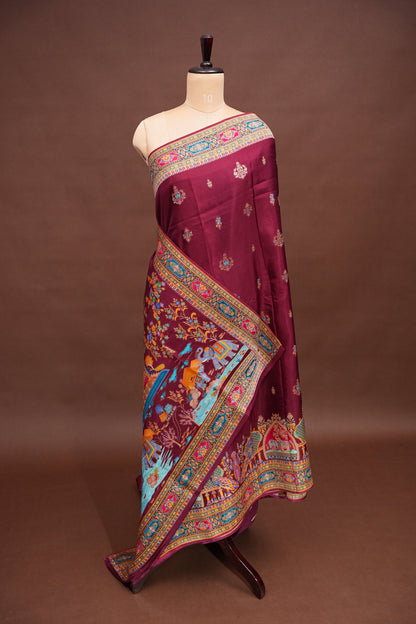 Kashmiri Pashmina Banarasi Story Telling Saree - Maroon
