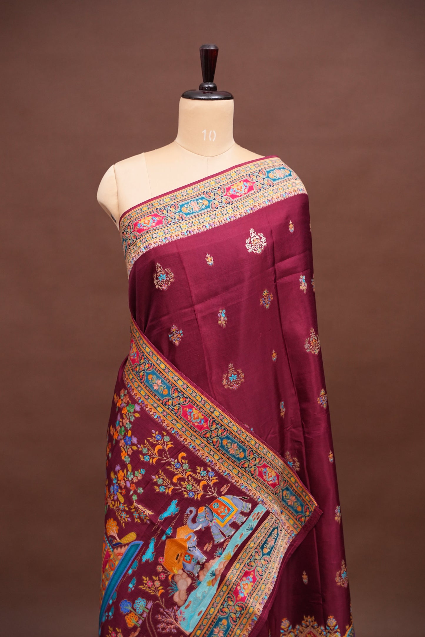 Kashmiri Pashmina Banarasi Story Telling Saree - Maroon
