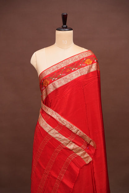 Crepe Silk Saree with Embroidered Border - Red