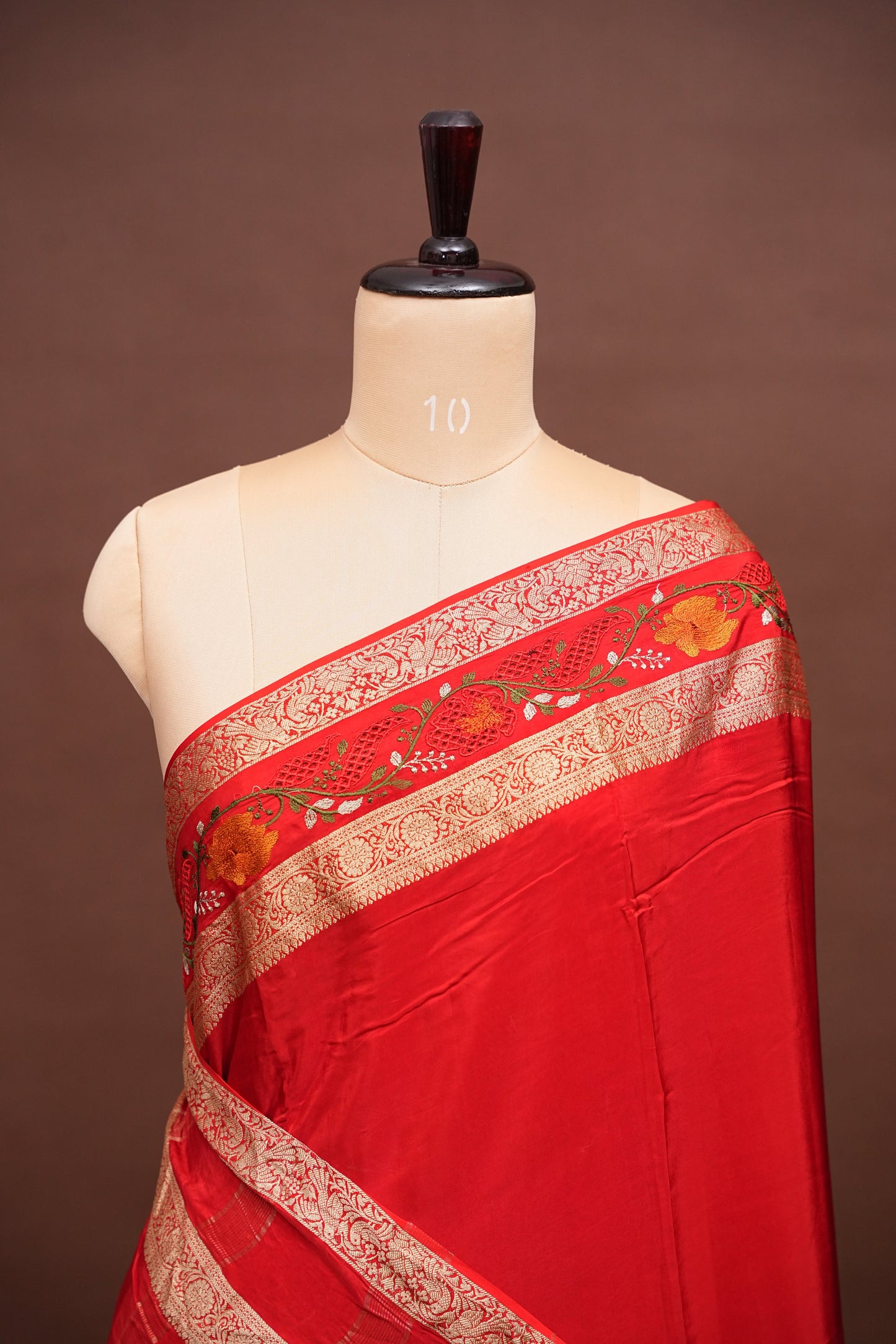 Crepe Silk Saree with Embroidered Border - Red