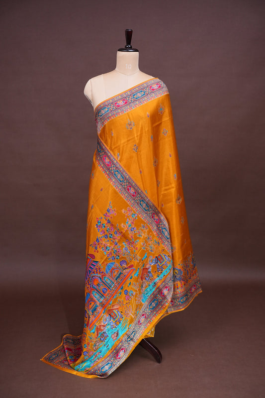 Kashmiri Pashmina Banarasi Story Telling Saree - Mustard Yellow