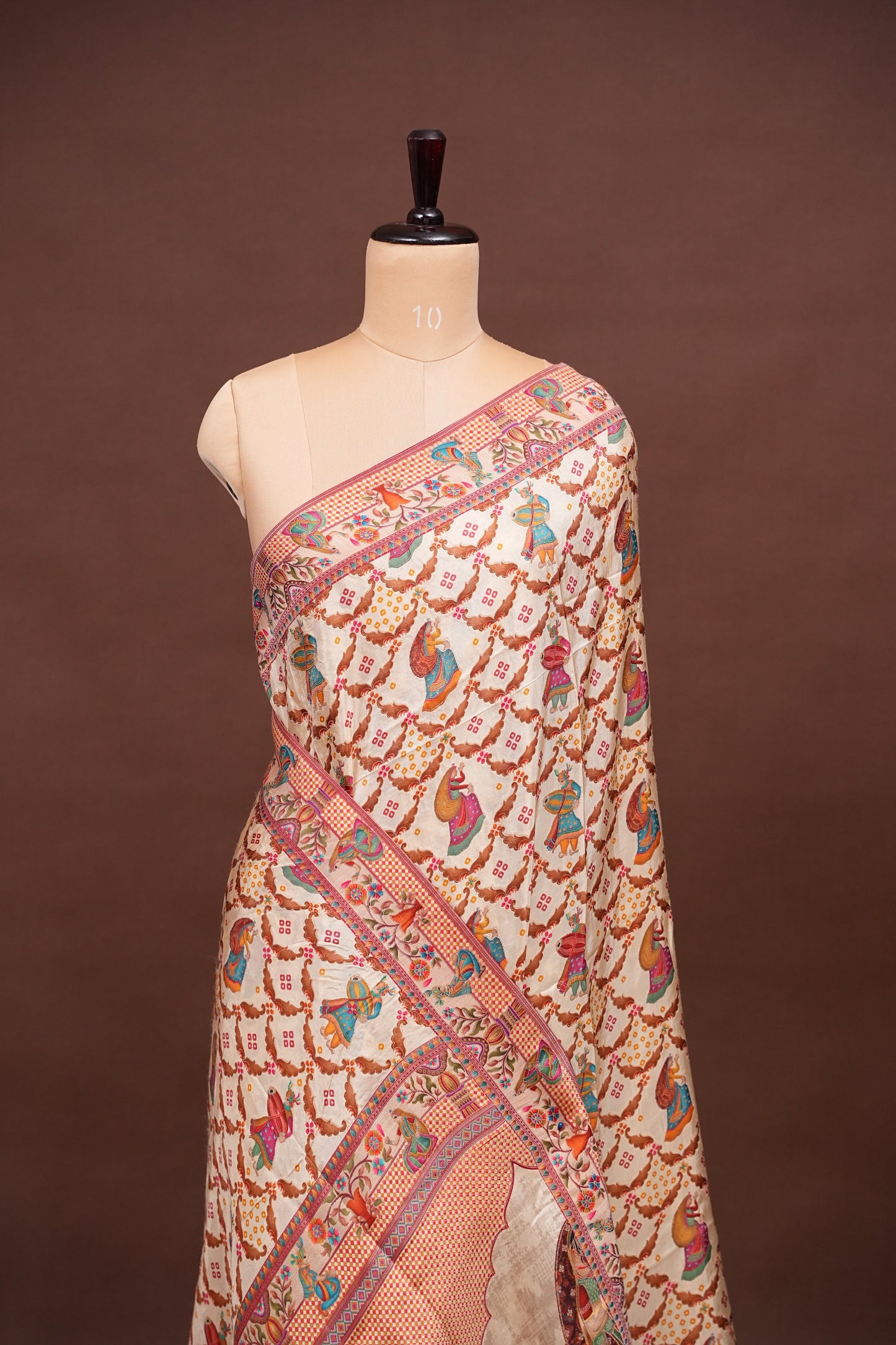 Kashmiri Pashmina Banarasi Story Telling Saree - Ivory
