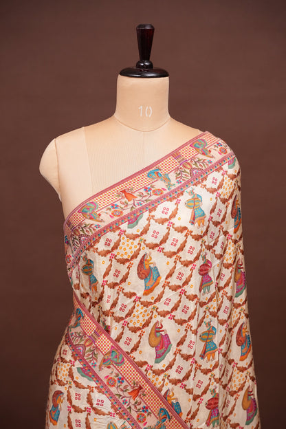 Kashmiri Pashmina Banarasi Story Telling Saree - Ivory