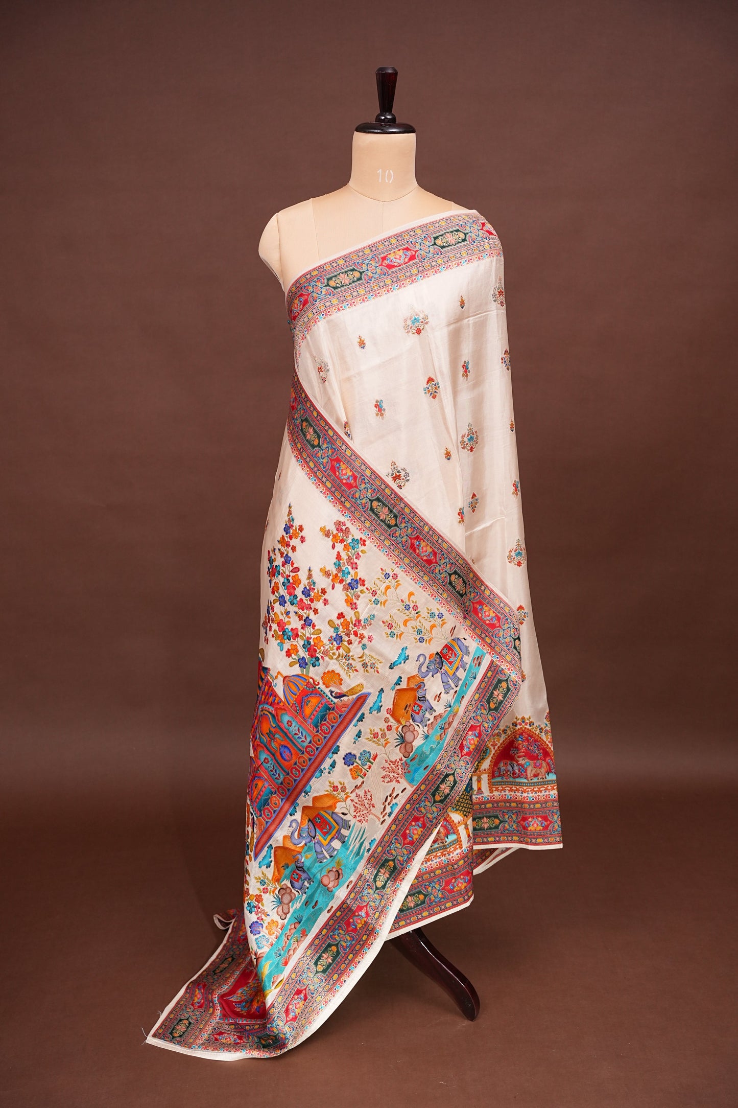 Kashmiri Pashmina Banarasi Story Telling Saree - Ivory