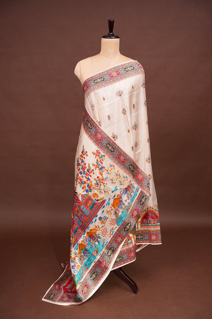 Kashmiri Pashmina Banarasi Story Telling Saree - Ivory