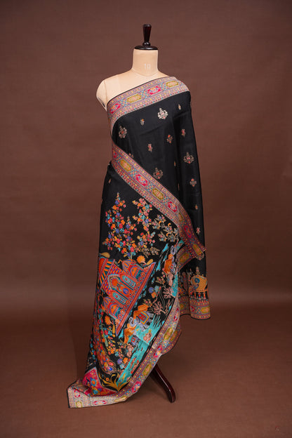 Kashmiri Pashmina Banarasi Story Telling Saree - Black