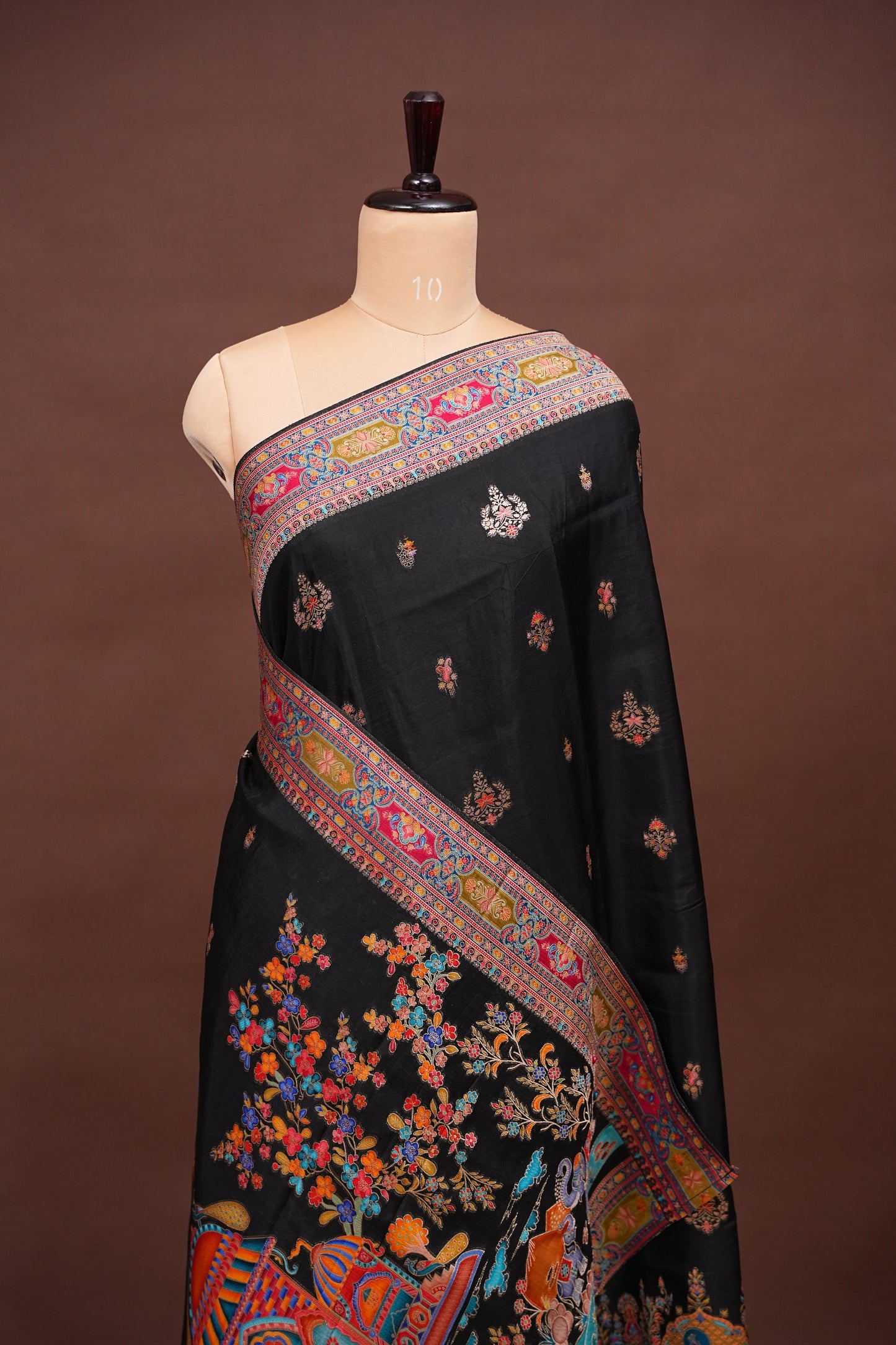 Kashmiri Pashmina Banarasi Story Telling Saree - Black