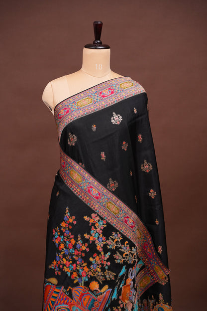Kashmiri Pashmina Banarasi Story Telling Saree - Black