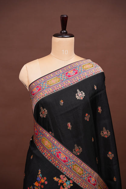 Kashmiri Pashmina Banarasi Story Telling Saree - Black