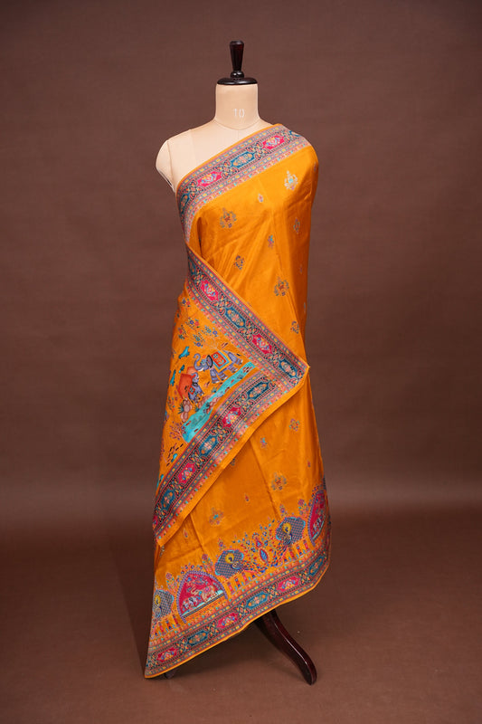 Kashmiri Pashmina Banarasi Story Telling Saree - Mustard Yellow