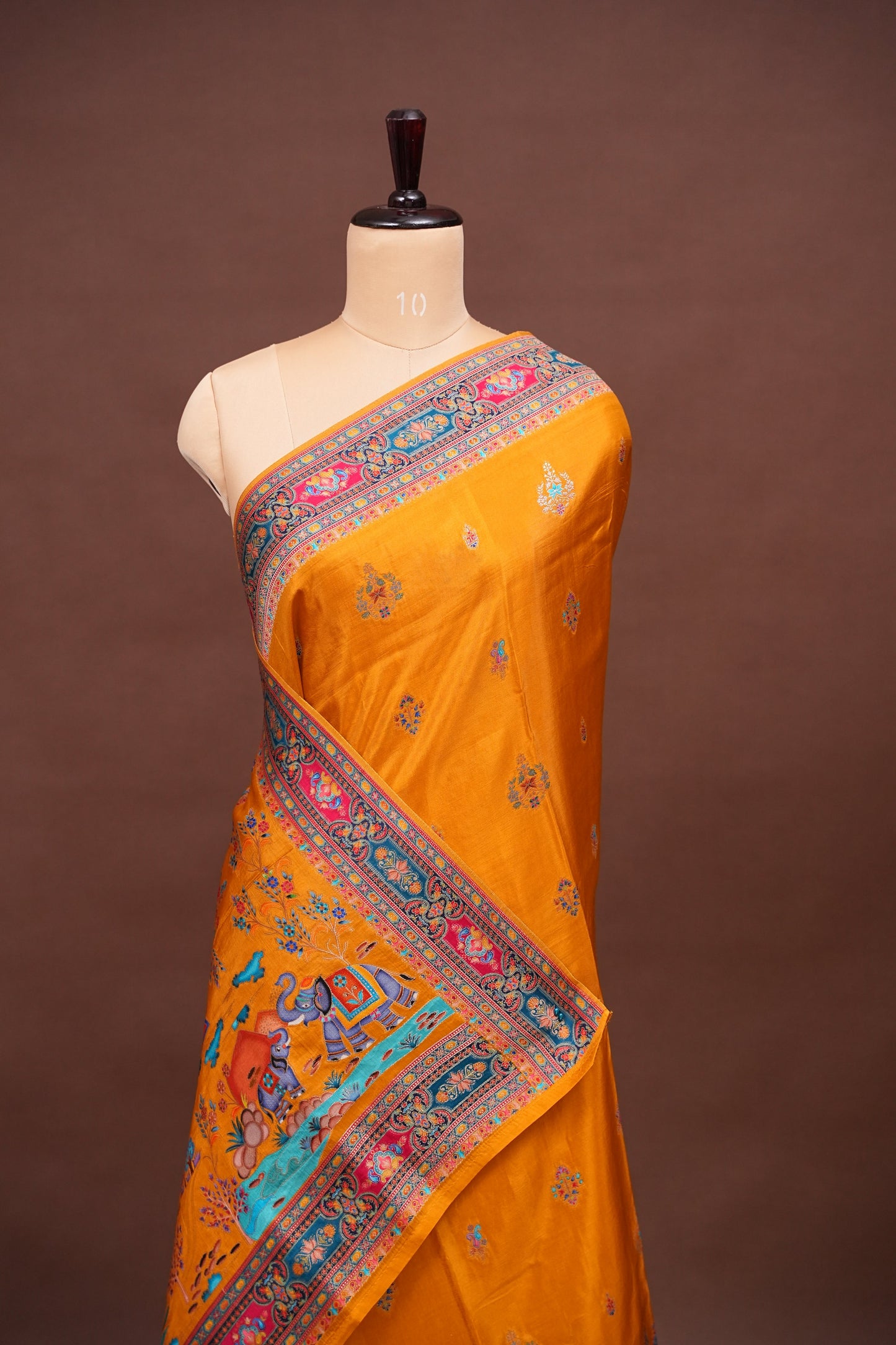 Kashmiri Pashmina Banarasi Story Telling Saree - Mustard Yellow