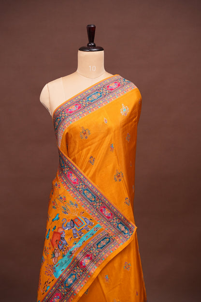 Kashmiri Pashmina Banarasi Story Telling Saree - Mustard Yellow