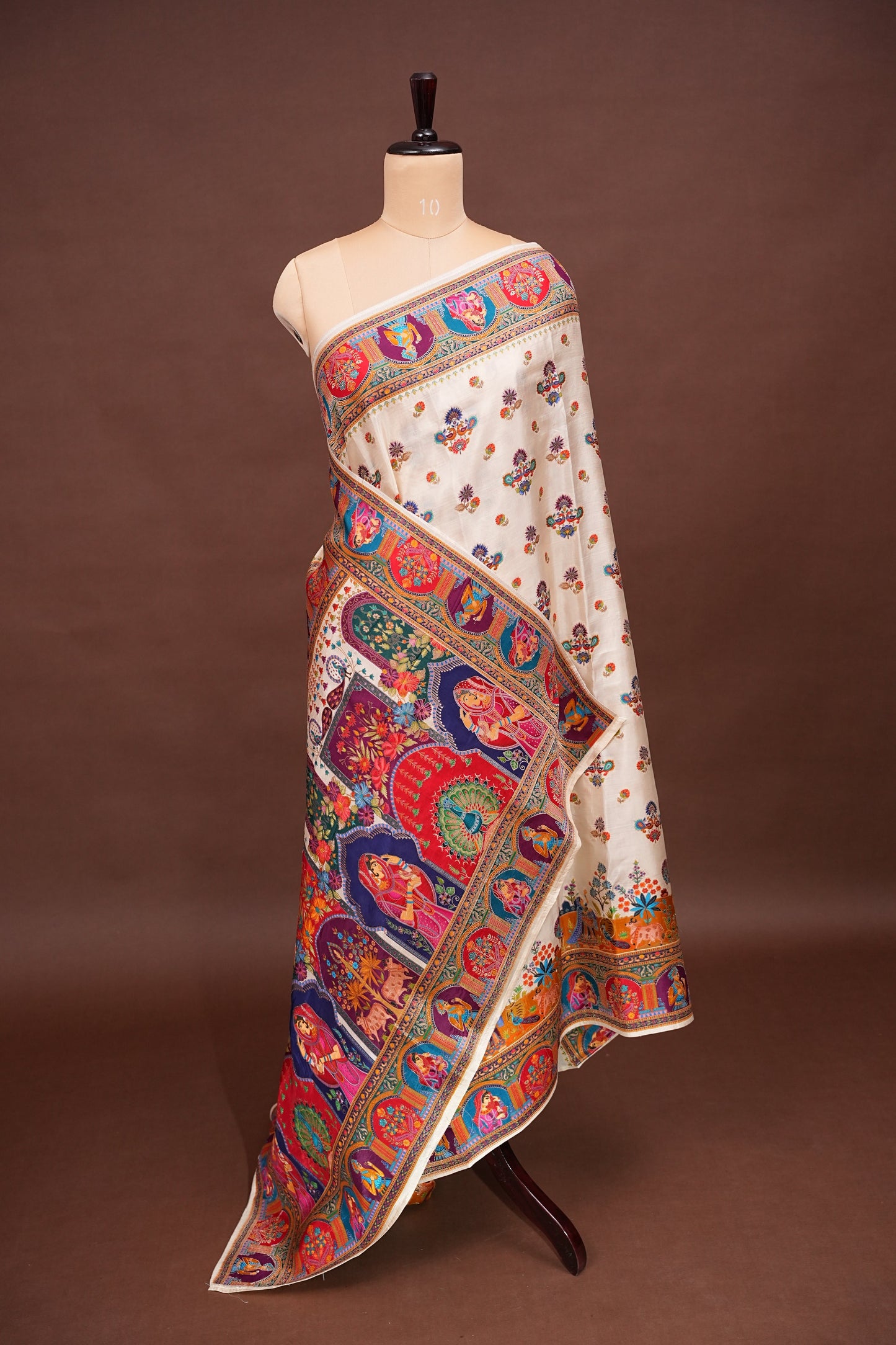 Kashmiri Pashmina Banarasi Story Telling Saree - Ivory Shade