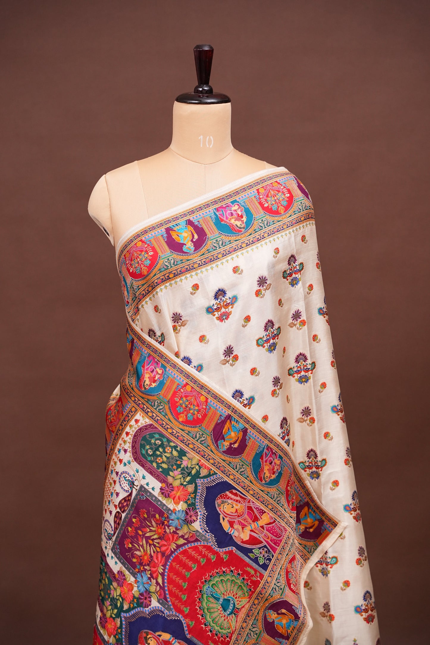 Kashmiri Pashmina Banarasi Story Telling Saree - Ivory Shade