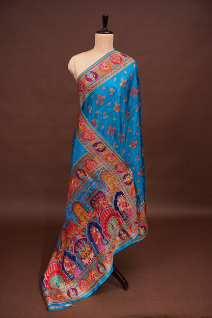 Kashmiri Pashmina Banarasi Story Telling Saree - Blue