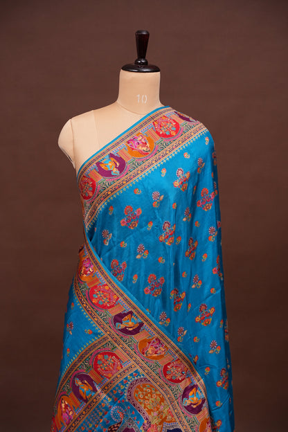 Kashmiri Pashmina Banarasi Story Telling Saree - Blue