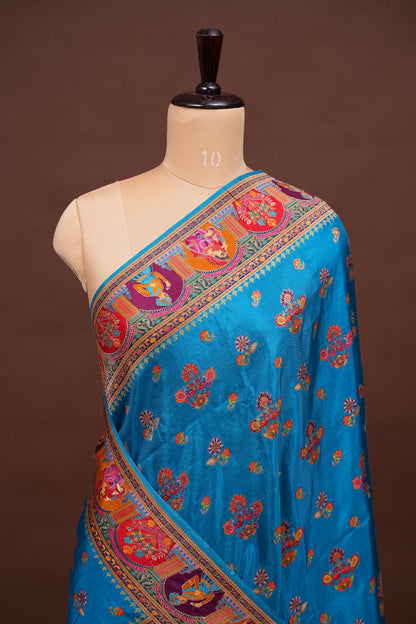 Kashmiri Pashmina Banarasi Story Telling Saree - Blue