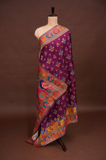 Kashmiri Pashmina Banarasi Story Telling Saree - Wine