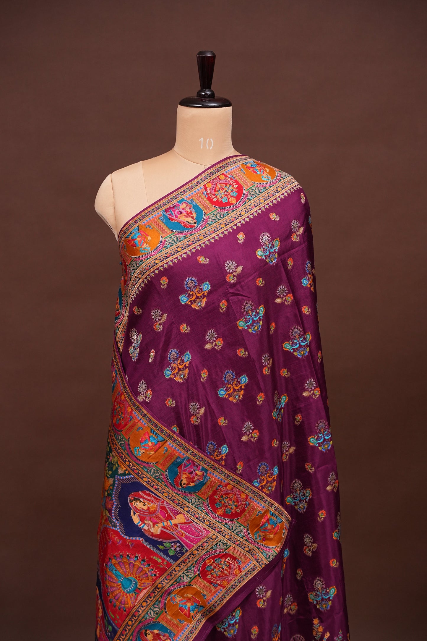 Kashmiri Pashmina Banarasi Story Telling Saree - Wine