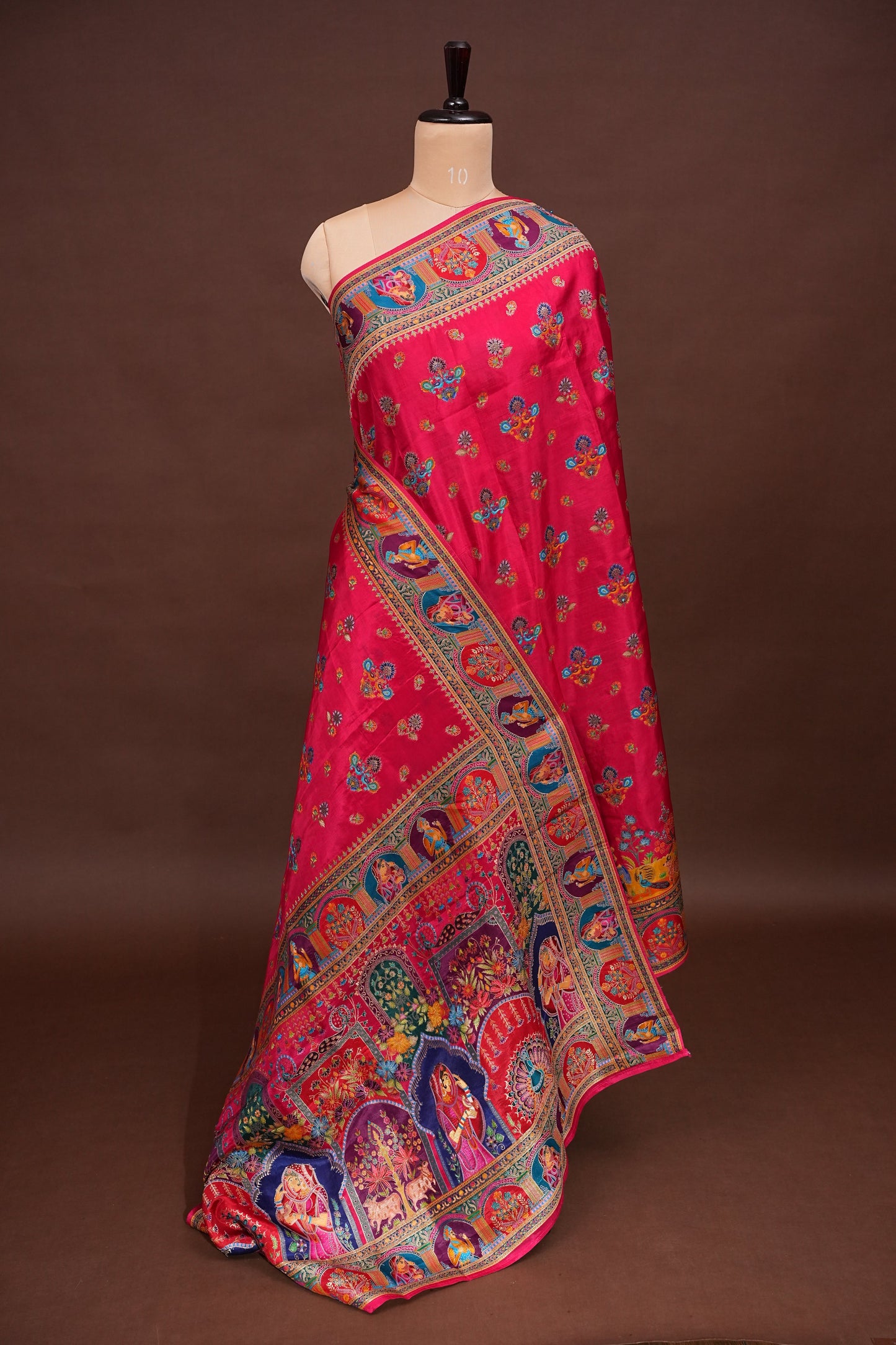 Kashmiri Pashmina Banarasi Story Telling Saree - Pink