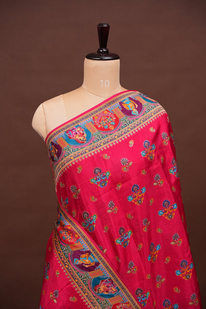 Kashmiri Pashmina Banarasi Story Telling Saree - Pink