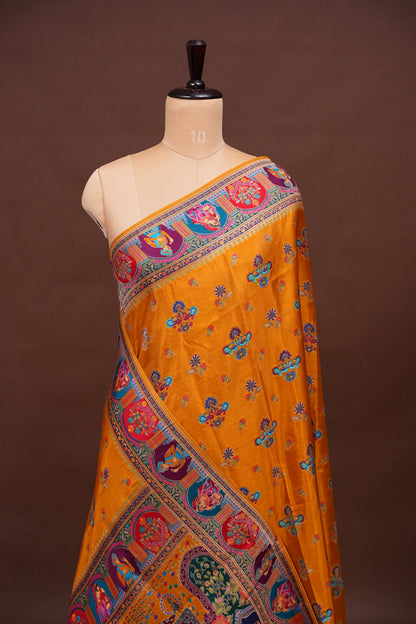 Kashmiri Pashmina Banarasi Story Telling Saree - Mustard Yellow