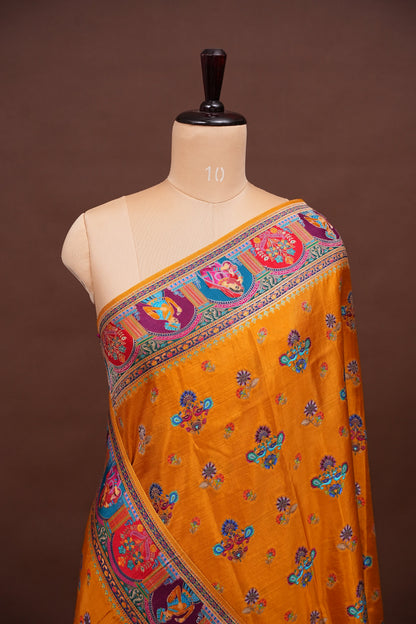 Kashmiri Pashmina Banarasi Story Telling Saree - Mustard Yellow