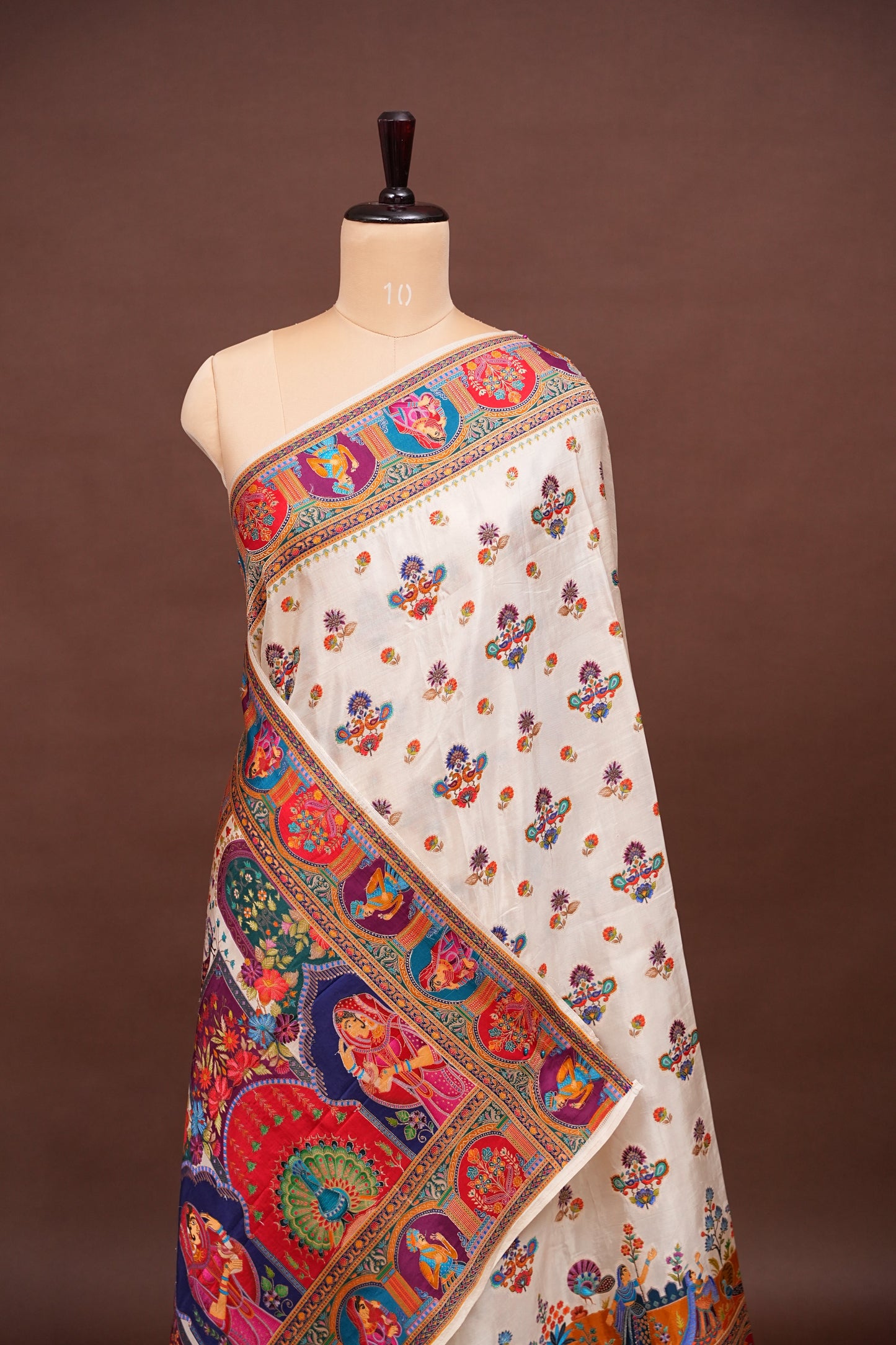 Kashmiri Pashmina Banarasi Story Telling Saree - Ivory