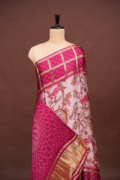 Bandhini Garchola Modal Silk Saree - Pink & PInk