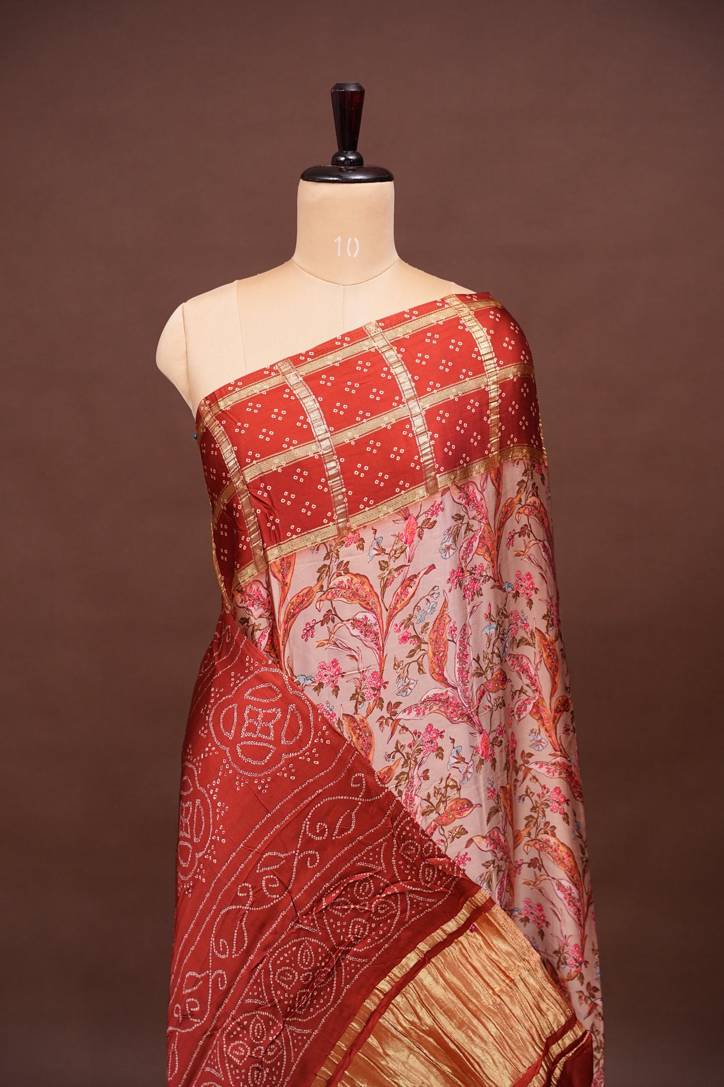 Bandhini Garchola Modal Silk Saree - Peach & Rust