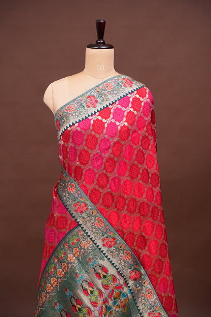 Kashmiri Pashmina Story Telling Banarasi Saree - Pink