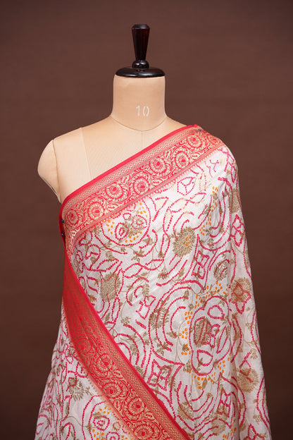 Kashmiri Pashmina Story Telling Banarasi Saree - White & Red