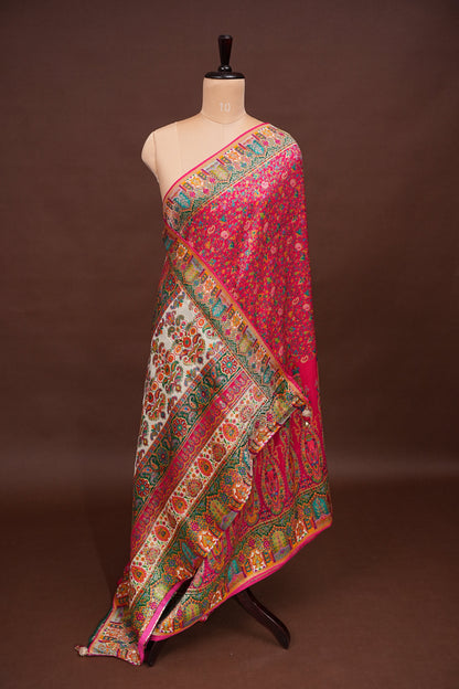 Kashmiri Pashmina Banarasi Story Telling Saree - Pink