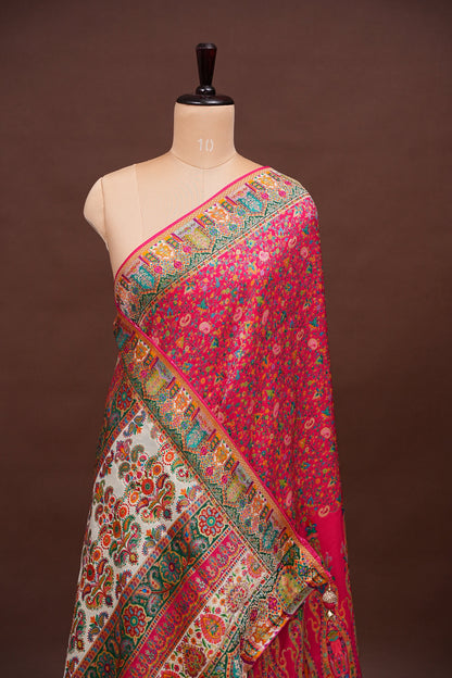 Kashmiri Pashmina Banarasi Story Telling Saree - Pink