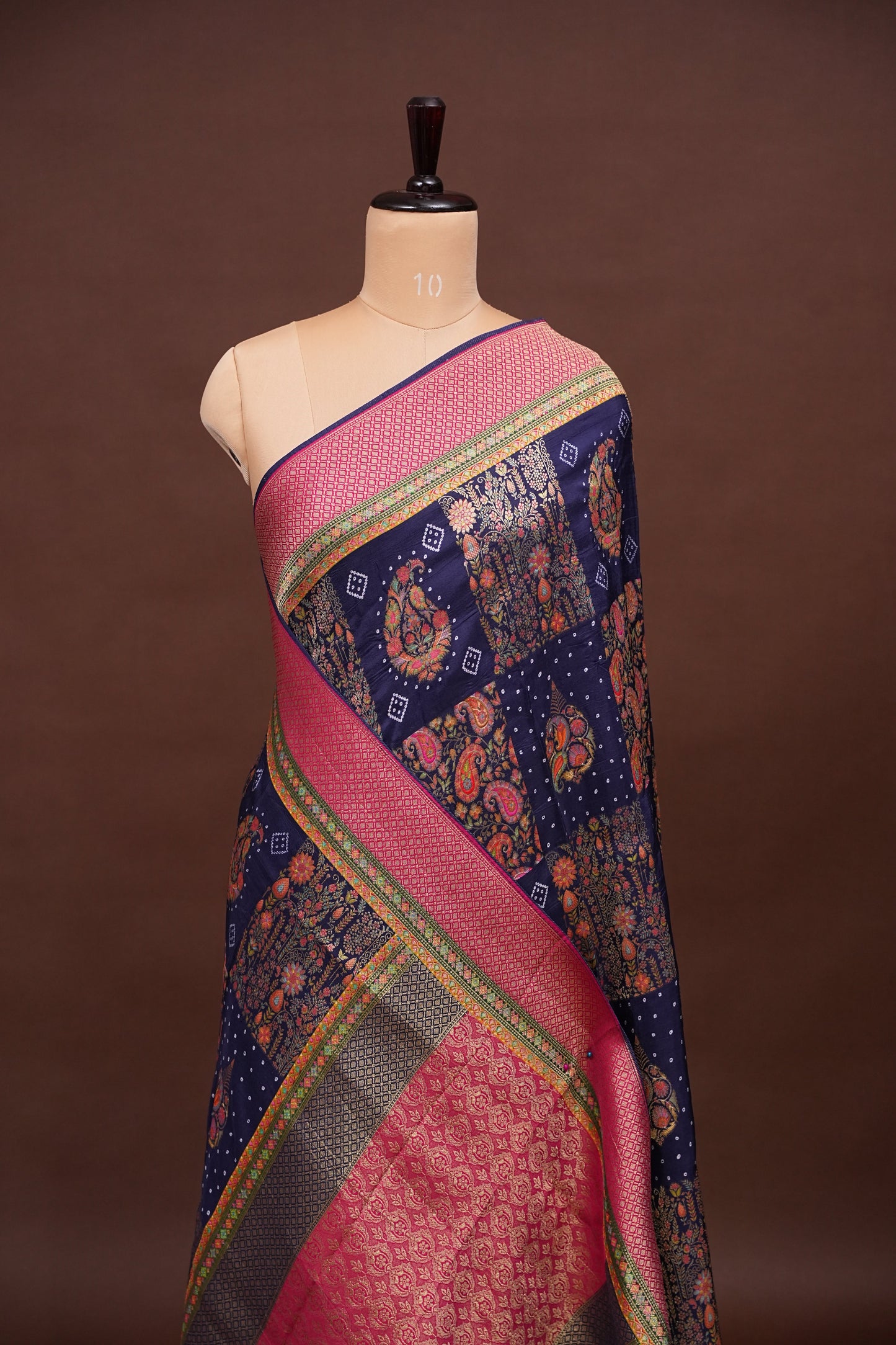 Kashmiri Pashmina Banarasi Story Telling Saree - Navy Blue & Pink