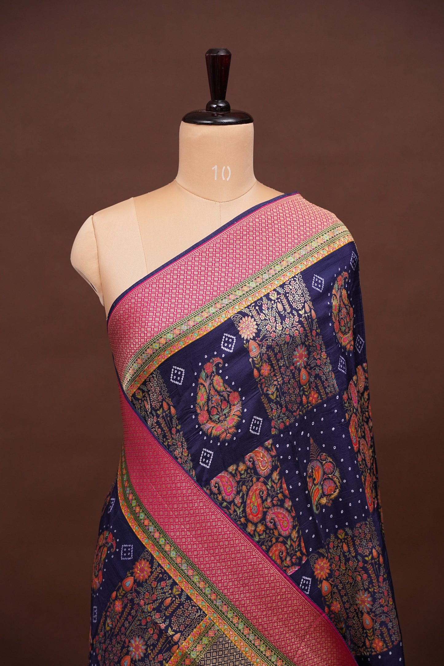 Kashmiri Pashmina Banarasi Story Telling Saree - Navy Blue & Pink