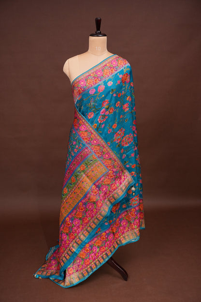 Kashmiri Pashmina Banarasi Story Telling Saree - Blue & Pink