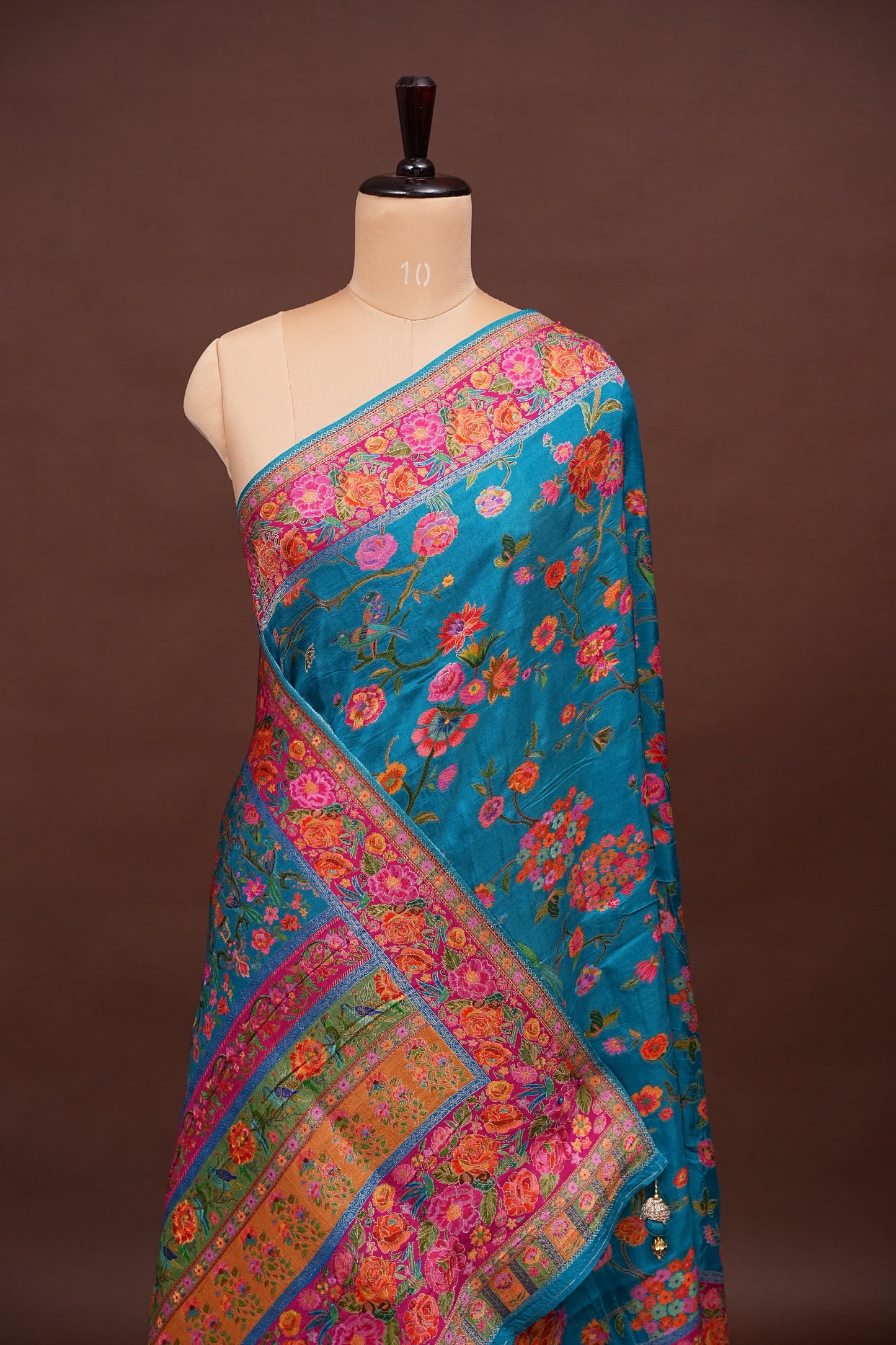 Kashmiri Pashmina Banarasi Story Telling Saree - Blue & Pink