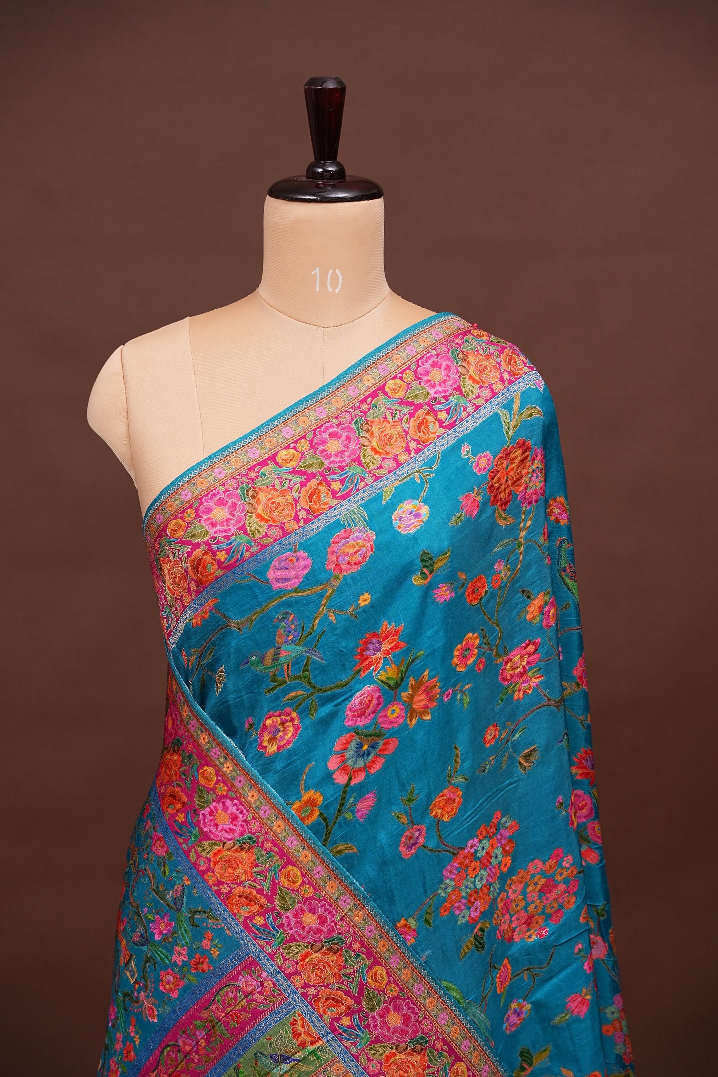Kashmiri Pashmina Banarasi Story Telling Saree - Blue & Pink