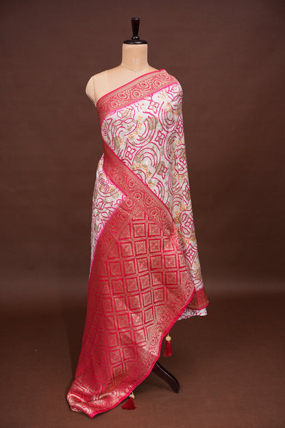 Kashmiri Pashmina Story Telling Saree - White & Pink