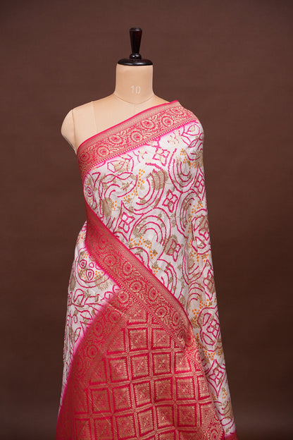 Kashmiri Pashmina Story Telling Saree - White & Pink