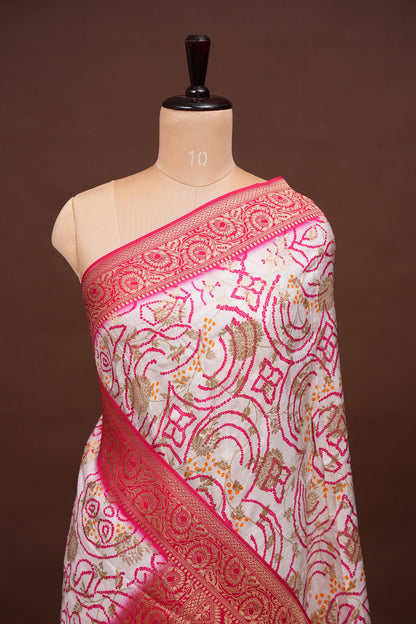 Kashmiri Pashmina Story Telling Saree - White & Pink