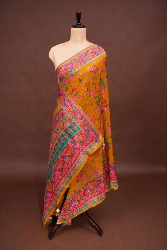 Kashmiri Pashmina Banarasi Story Telling Saree - Mustard Yellow