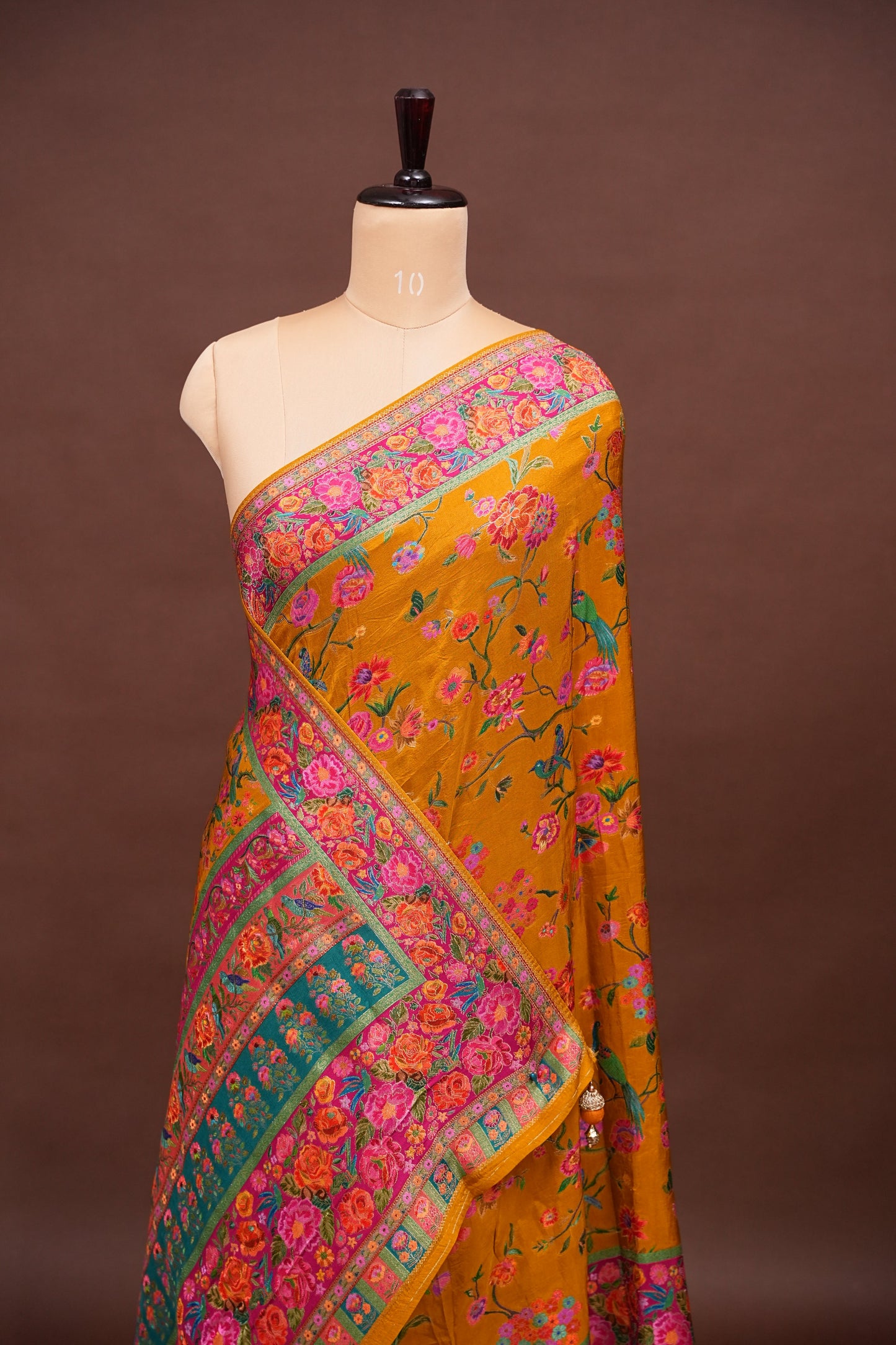 Kashmiri Pashmina Banarasi Story Telling Saree - Mustard Yellow