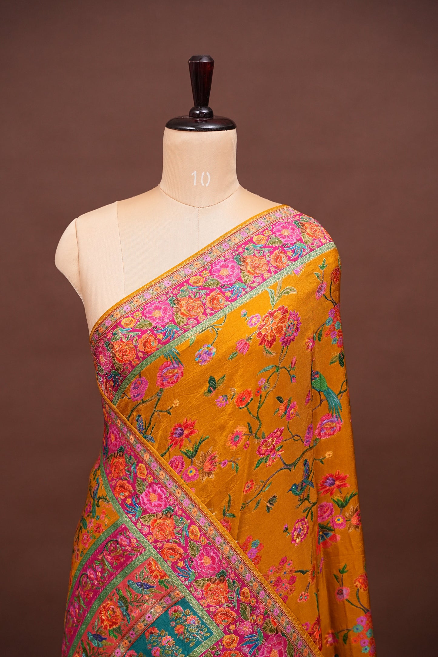 Kashmiri Pashmina Banarasi Story Telling Saree - Mustard Yellow