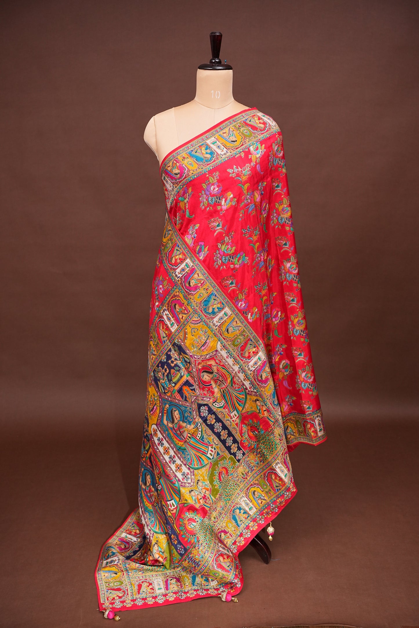 Kashmiri Pashmina Banarasi Story Telling Saree - Red