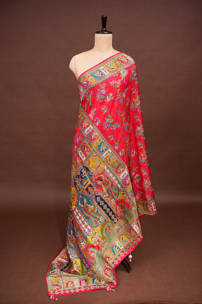 Kashmiri Pashmina Banarasi Story Telling Saree - Red