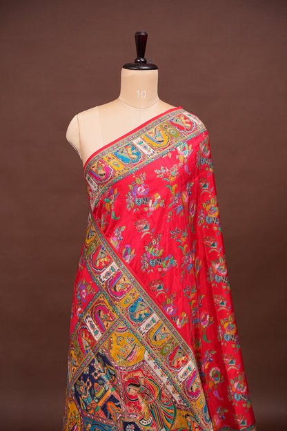 Kashmiri Pashmina Banarasi Story Telling Saree - Red