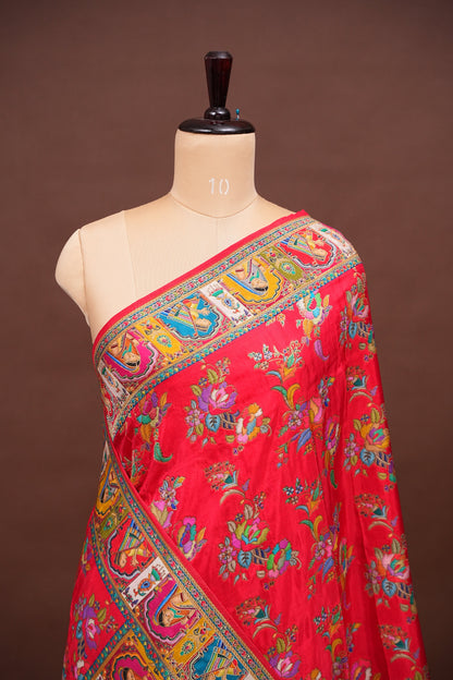 Kashmiri Pashmina Banarasi Story Telling Saree - Red